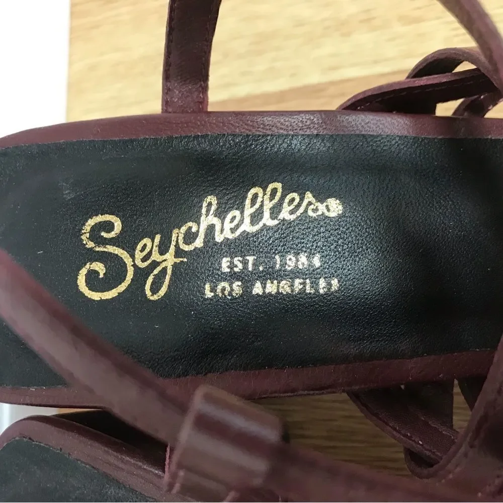 SEYCHELLE Burgundy Braided Leather Chunky Heel Sandal Strappy Woven‎ Size 6